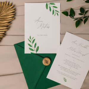 zaproszenia ślubne rustykalne, zaproszenia ślubne z zielonym listkiem, zaproszenia ślubne boho