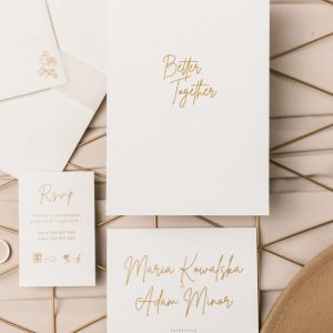 nowoczesne złote zaproszenia ślubne better together, minimalistyczne zaproszenia na ślub razem lepiej
