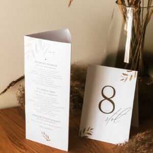 menu ślubne boho, menu ślubne stojące, menu ślubne stożek