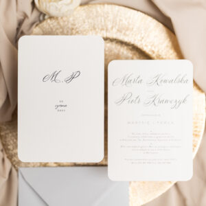 zaproszenia ślubne minimalistyczne zaokrąglone rogi, zaproszenia na ślub klasyczne eleganckie nelovstore