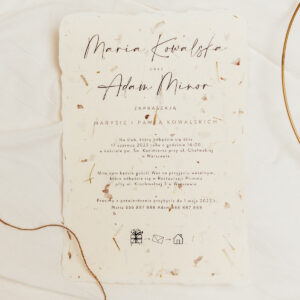 nowoczesne zaproszenia ślubne na czerpanym papierze, zaproszenia na ślub w formie listu nelovstore