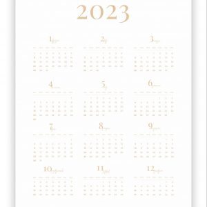 beżowy kalendarz ścienny, minimalistyczny kalendarz 2023, kalendarz ścienny A3