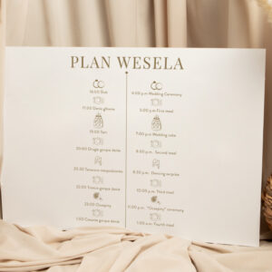 tablica z planem wesela, plan wesela, harmonogram wesela
