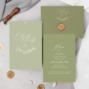 Zaproszenia na Chrzest Święty boho olive z nitem - zdjęcie główne