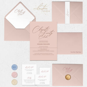 Zaproszenia na Chrzest Święty minimalistyczne różowe - mockup z dodatkami