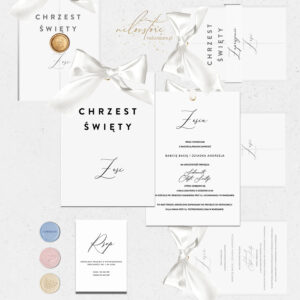 Zaproszenia na Chrzest Święty Luxury - mockup z dodatkami