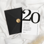 Eleganckie zaproszenia urodzinowe czarno białe - zdjęcie główne