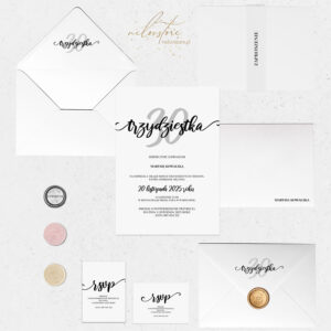 Minimalistyczne zaproszenia urodzinowe z liczbą - mockup z dodatkami