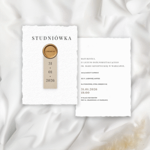 Zaproszenie na studniówkę z lakiem, ręcznie rwane z datą