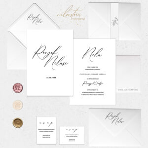 Zaproszenia na roczek minimalistyczne czarno-białe - mockup z dodatkami