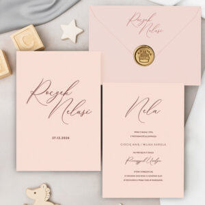 Zaproszenia na roczek minimalistyczne różowe - zdjęcie główne
