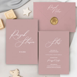 Zaproszenia na roczek minimalistyczne różowe biały zadruk - zdjęcie główne