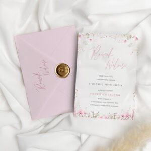 Zaproszenia na roczek na kalce z różowymi kwiatuszkami - zdjęcie główne