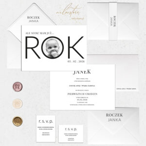 Zaproszenia na roczek ze zdjęciem ale szok - mockup z dodatkami