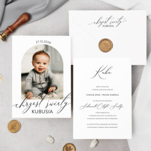 Zaproszenia na Chrzest Święty z zaokrąglonym zdjeciem