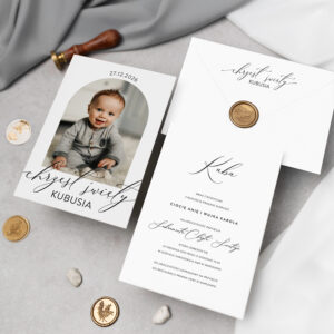 Zaproszenia na Chrzest Święty z zaokrąglonym zdjeciem