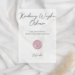 Minimalistyczna prośba dla chrzestnego z lakiem, prośba dla chrzestnego, zapytanie dla chrzestnych