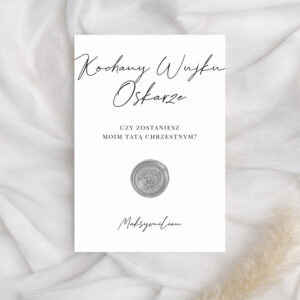 Minimalistyczna prośba dla chrzestnej z lakiem, prośba dla chrzestnej, zapytanie dla chrzestnych