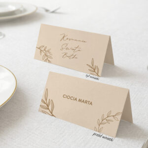 Beżowe winietki na Komunię Świętą z listkami - zdjęcie główne