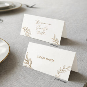 Białe winietki na Komunię Świętą z beżowymi listkami - zdjęcie główne