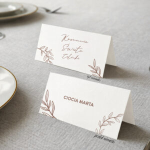 Białe winietki na Komunię Świętą z różowymi listkami - zdjęcie główne