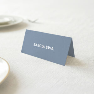 Niebieskie winietki na Komunię Świętą z białym zadrukiem