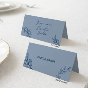 Niebieskie winietki na Komunię Świętą z listkami - zdjęcie główne