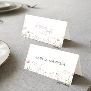 Winietki na Komunię Świętą z różowymi kwiatuszkami