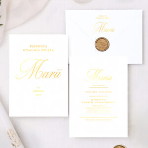 Zaproszenia na Komunię Świętą złocone z imieniem