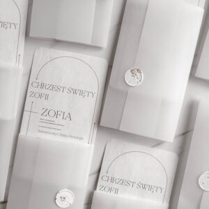 Zaproszenia na Chrzest Święty marmurkowe z okładką z kalki