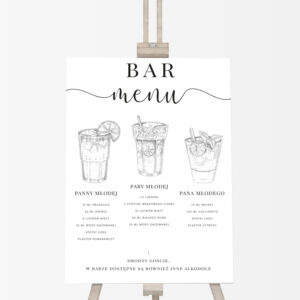 drink bar zrób to sam na wesele, drink bar weselny, tablica z listą drinków