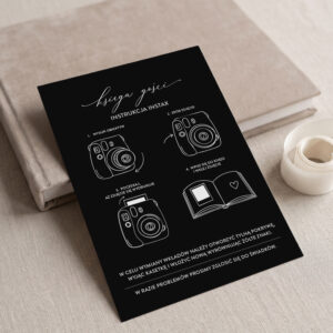 instrukcja do księgi gości na wesele instax, instrukcja do aparatu instax na weselu, instrukcja do instaxa biało-czarna