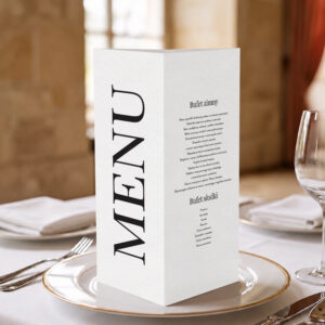 menu ślubne minimalistyczne, menu ślubne klasyczne, menu ślubne proste stożek 3w1