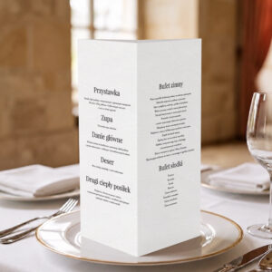 menu ślubne minimalistyczne, menu ślubne klasyczne, menu ślubne proste stożek 3w1