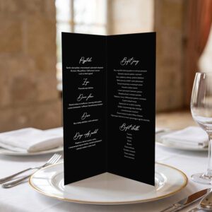 menu weselne z listkiem kolorowe, menu weselne minimalistyczne biały zadruk, menu weselne klasyczne leżące otwierane stojące