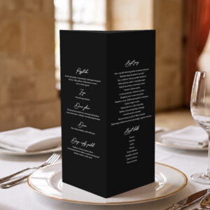 menu weselne z listkiem kolorowe, menu weselne minimalistyczne biały zadruk, menu weselne klasyczne stożek 3w1