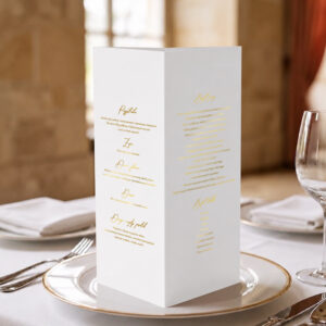 menu ślubne minimalistyczne złocone, menu ślubne klasyczne złocone, menu ślubne biało-złote stożek 3w1