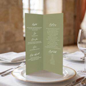 menu weselne z listkiem kolorowe, menu weselne minimalistyczne biały zadruk, menu weselne klasyczne leżące otwierane stojące