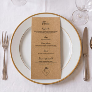 menu weselne ekologiczne, menu weselne minimalistyczne papier eko, menu weselne na papierze eko leżące