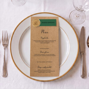 menu weselne ekologiczne, menu weselne minimalistyczne papier eko, menu weselne na papierze eko z winietką i lakiem
