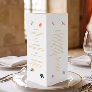 menu z kwiatuszkami, menu z kolorowymi kwiatami, menu kwiatowe stożek 3w1