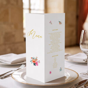 menu z kwiatuszkami, menu z kolorowymi kwiatami, menu kwiatowe stożek 3w1