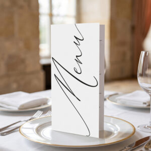 minimalistyczne menu weselne, menu weselne otwierane stojące, menu weselne minimal