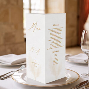 menu weselne z trawą pampasową, boho menu ślubne, menu ślubne z pampasem