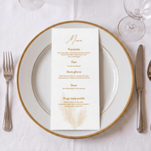 menu weselne z trawą pampasową, boho menu ślubne, menu ślubne z pampasem