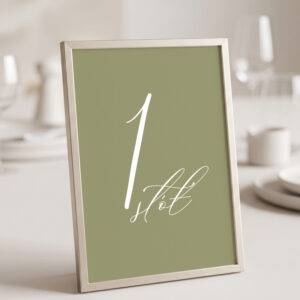 numerki na stół oliwkowe, numerki na wesele klasyczne boho, numerki na stół weselny