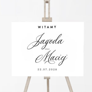 tablica powitalna na wesele, minimalistyczna tablica powitalna, tablica powitalna z imionami pary młodej