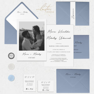 zaproszenia ślubne ze zdjęciem polaroid, zaproszenia ślubne minimalistyczne ze zdjęciem, nowoczesne zaproszenia ślubne ze zdjęciem polaroid